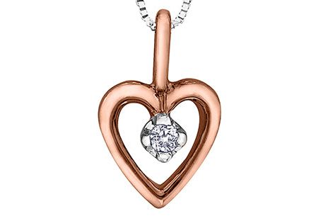 Diamond Heart Pendant With Chain 10KT Rose & White Gold 1=0.01CT Fashion