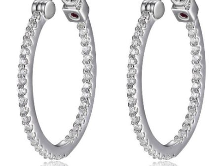 Rhodium Plated Sterling Silver Cubic Zirconia Inside Out 24x20MM Round Hoop Earring For Sale