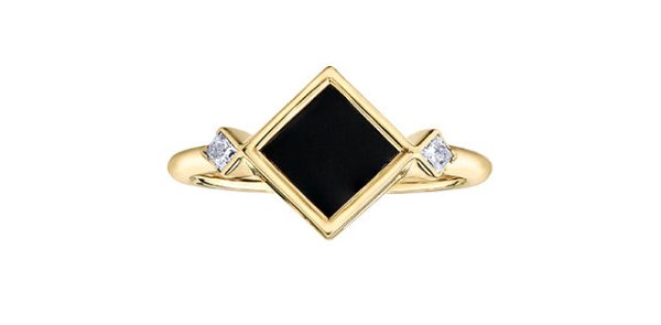 Black Onyx & Diamond Ring 10 Karat Gold - Maple Leaf Canadian Diamonds For Sale