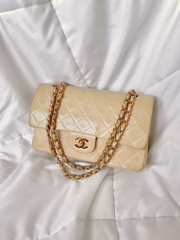 Chanel Beige Lambskin Double Flap Bag For Cheap