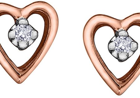 Diamond Heart Studs 10KT Rose & White Gold 2=0.02CT Discount