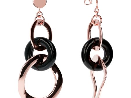 Bronzallure Shiny Gemstone Wavy Round Earrings - Black Onyx Discount