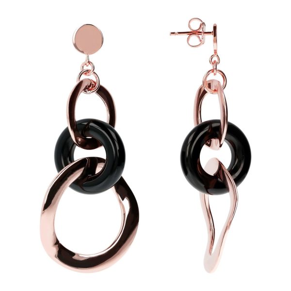 Bronzallure Shiny Gemstone Wavy Round Earrings - Black Onyx Discount