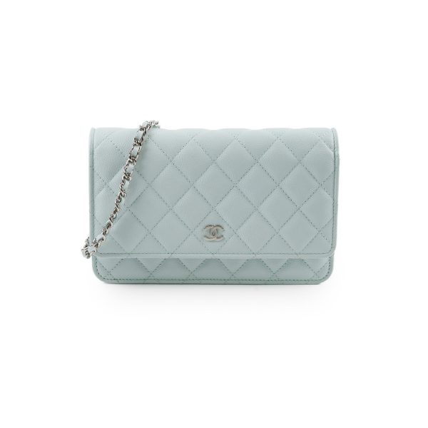 Chanel Caviar Wallet On Chain WOC Light Blue - Microchip Online Sale