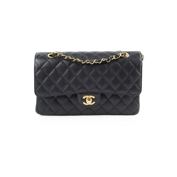 Chanel Medium Large Caviar Double Classic Flap Black Microchipped Online now