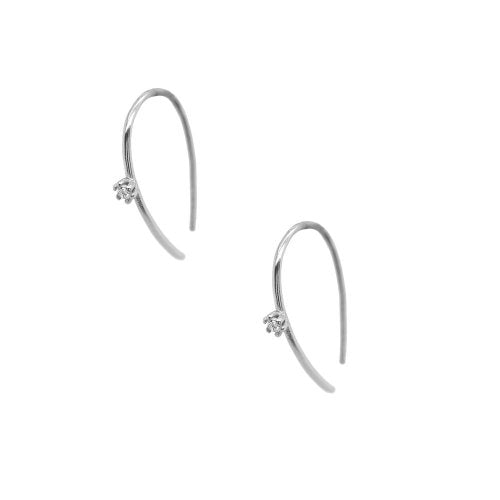 Earrings - Sterling Silver 925 Dainty Curved Single CZ Threader For Cheap