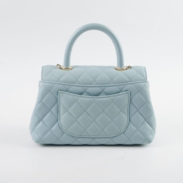 Chanel Caviar Small Coco Handle Light Blue Microchip Fashion