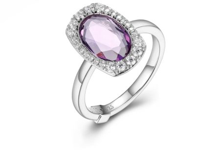 ELLE  AUREOLE  RHODIUM PLATED GENUINE  OVAL AMETHYST 11X7MM & CUBIC ZIRCONIA RING For Discount