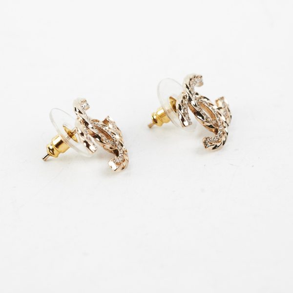 Chanel CC Logo Gold Rhingstone Earrings Costume Jewellery Discount