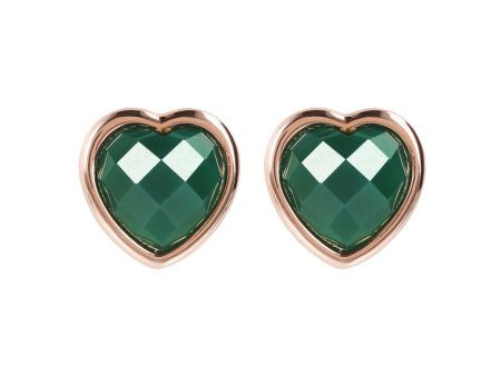 Bronzallure Heart Shaped Green Agate Studs on Sale