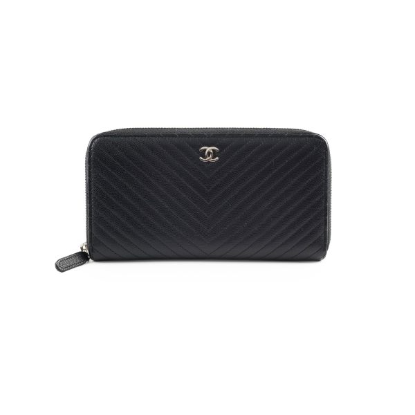 Chanel Caviar Chevron Long Zippy Wallet Black Supply