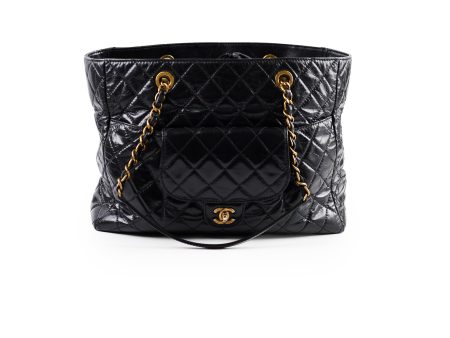 Chanel Shiny Large Front Pocket Calfskin Tote Black For Discount