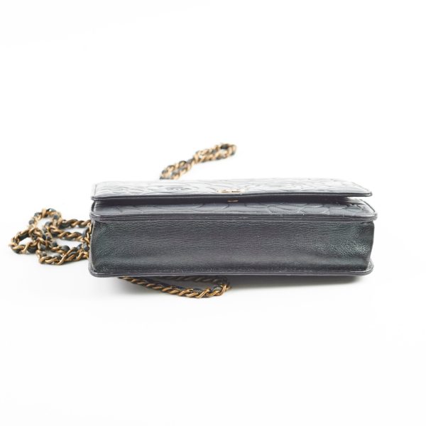 Chanel Camelia Embossed Wallet On Chain WOC Irrdescent Green For Sale