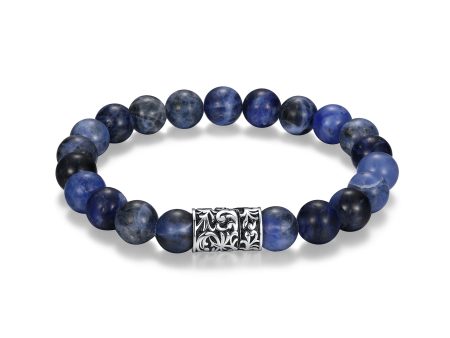 ETHOS  CHISEL  RHOD PLTD GEN SODALITE WITH BLACK OIL CLASP BEADS BRACELET Discount