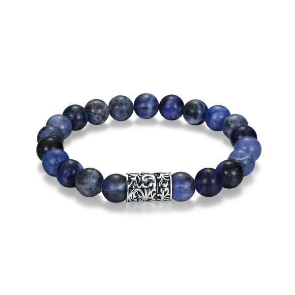 ETHOS  CHISEL  RHOD PLTD GEN SODALITE WITH BLACK OIL CLASP BEADS BRACELET Discount