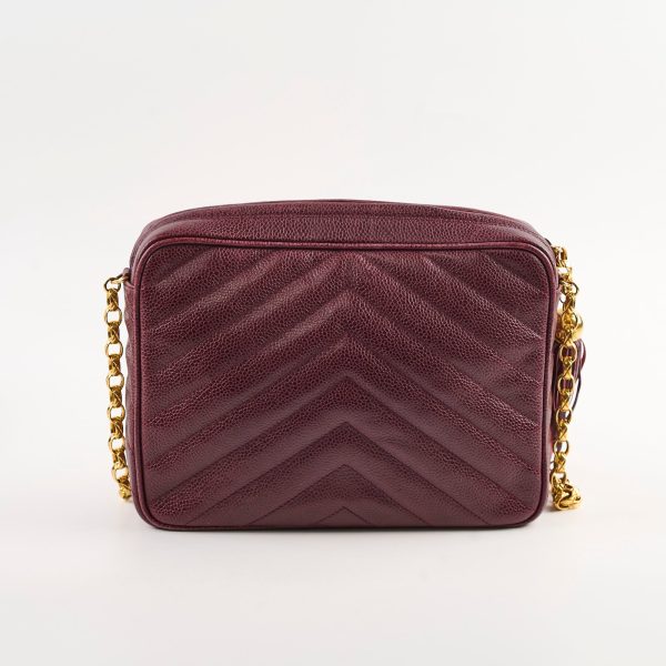 Chanel Vintage Burgundy Camera Chevron Crossbody - Series 2 Sale