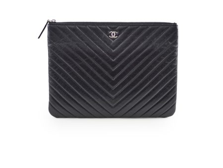 Chanel Classic Medium Chevron O-Pouch Navy Sale