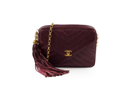 Chanel Vintage Burgundy Camera Chevron Crossbody - Series 2 Sale