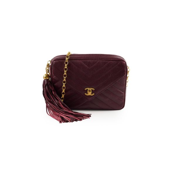 Chanel Vintage Burgundy Camera Chevron Crossbody - Series 2 Sale