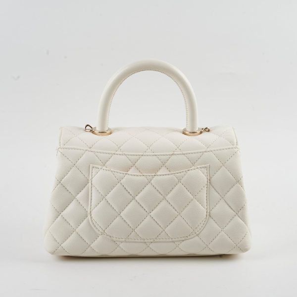 Chanel Small Coco Handle Caviar White GHW Hot on Sale