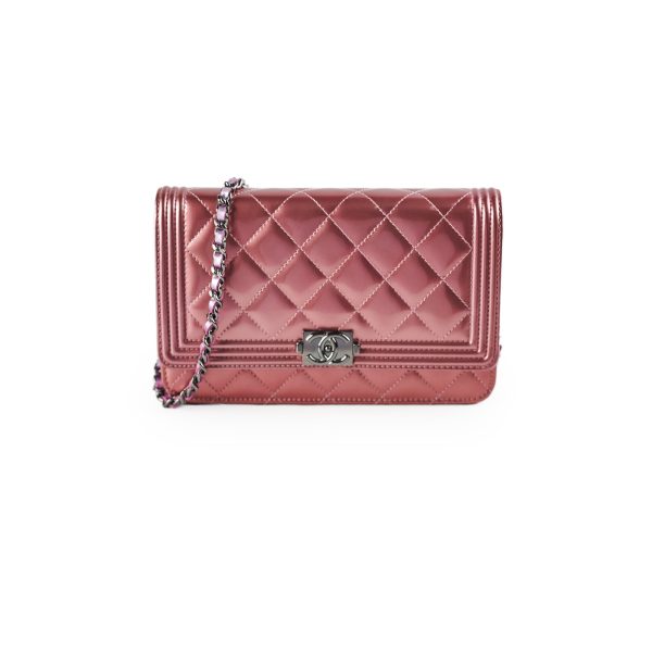 Chanel Boy Patent Wallet On Chain WOC Rose Lilac Cheap