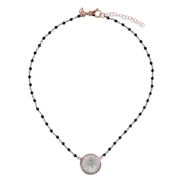 Bronzallure Black Spinel & Coin Necklace Sale