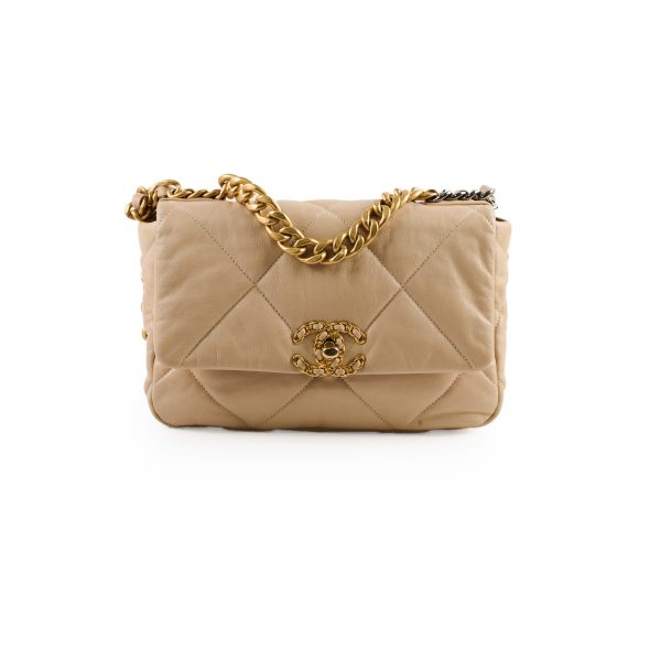 Chanel 19 Small Beige Lambskin Crossbody Bag Series 30 Discount