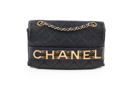 Chanel Logo Enchained Quilted Calfskin Medium Black Flap Bag Sale