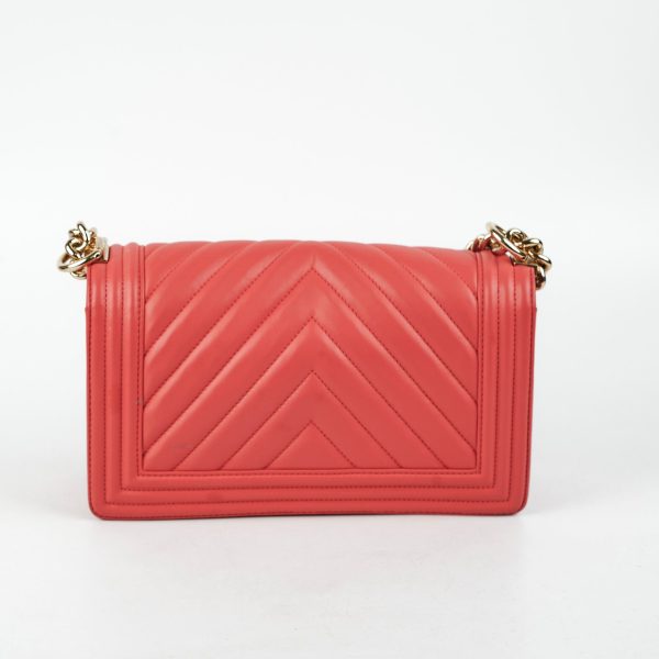 Chanel Old Medium Boy Chevron Lambskin Coral  - Series 27 Hot on Sale