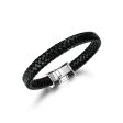 ETHOS  BLACK ICE  2TONE GEN BLK SAPPHIRE 10MM WIDE LEATHER BRACELET For Cheap