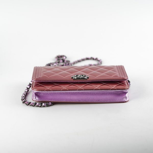 Chanel Boy Patent Wallet On Chain WOC Rose Lilac Cheap