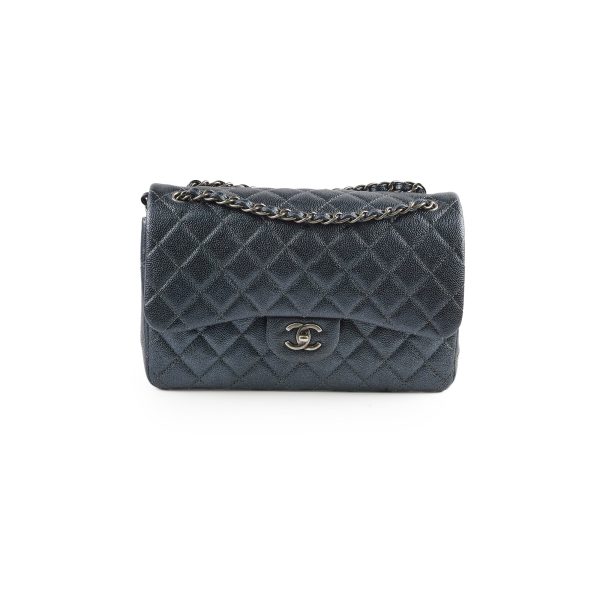 Chanel Classic Jumbo Flap Dark Blue Iridescent Caviar- Series 20 Cheap