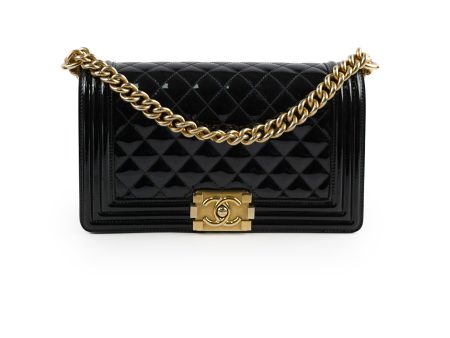 Chanel Old Medium Boy Bag Black Patent Online Hot Sale