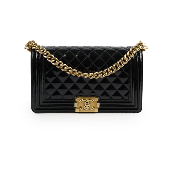 Chanel Old Medium Boy Bag Black Patent Online Hot Sale