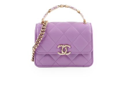 Chanel Detailed Top Handle Flap Mini Clutch with Chain Purple 32 Series For Sale