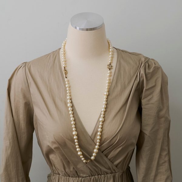 Chanel Pearl Long CC Logo Necklace Costume Jewellery on Sale