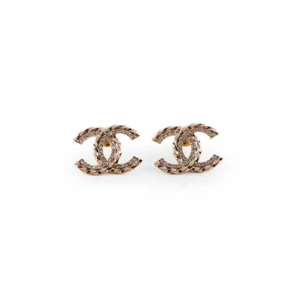 Chanel CC Logo Gold Rhingstone Earrings Costume Jewellery Discount