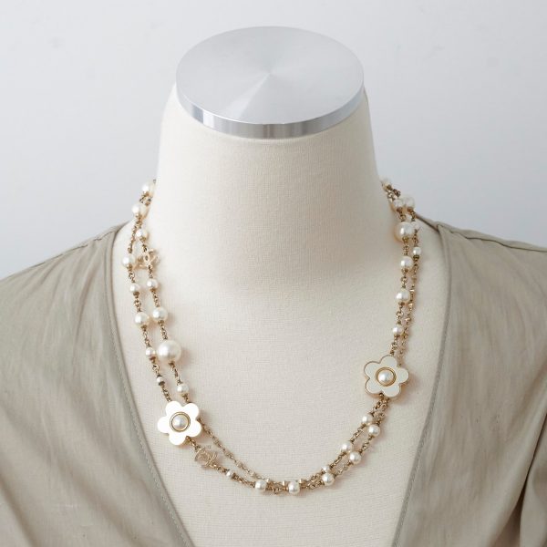 Chanel Flower Long Pearl Necklace Costume Jewellery Discount