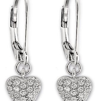 Sterling Silver Rhodium Plated Mini Cubic Zirconia Pave Heart Leverback Earring Supply