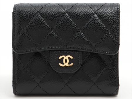 Chanel Tri Folded Caviar Black Wallet - Microchipped Cheap