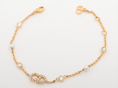 Dior Petit CD Yellow Gold Rhinestone Pearl Bracelet Costume Jewellery Online Sale