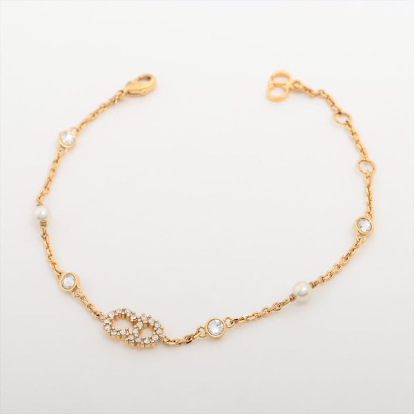 Dior Petit CD Yellow Gold Rhinestone Pearl Bracelet Costume Jewellery Online Sale