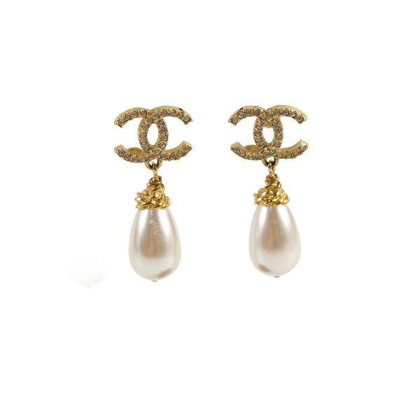 Chanel CC Logo Pearl Drop Earrings Costume Jewellery Supply