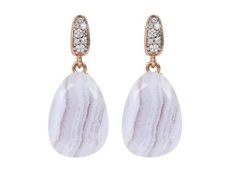 Bronzallure Blue Lace Agate Dangle Studs With CZ Online