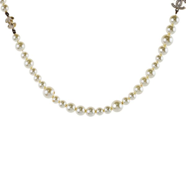 Chanel Pearl Long CC Logo Necklace Costume Jewellery on Sale