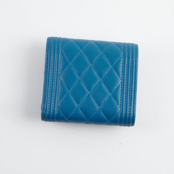 Chanel Boy Lambskin Quilted Flap Wallet Blue Discount