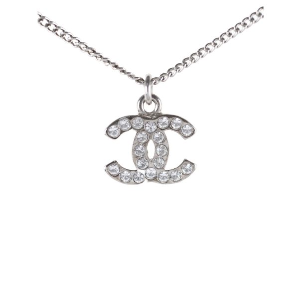 Chanel CC Logo Rhinestone Silver Necklace Costume Jewellery Cheap