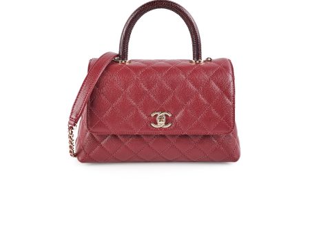 Chanel Small Coco Handle Caviar Burgundy Lizard Embossed Discount