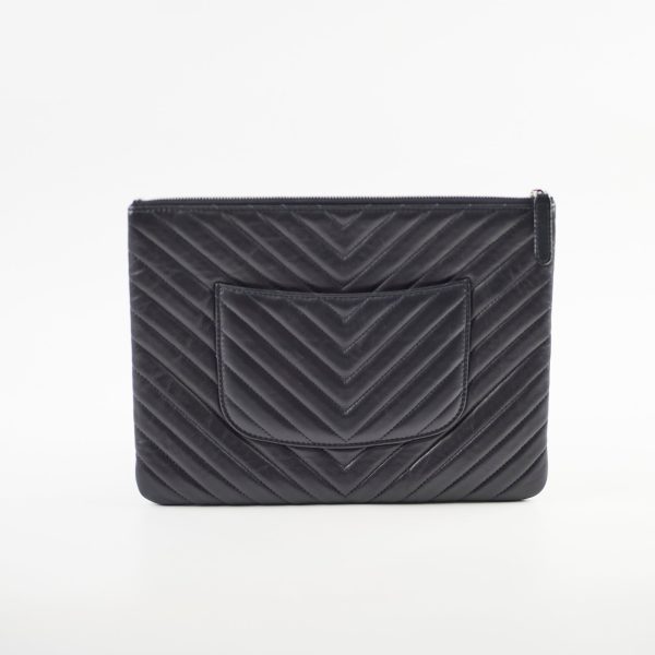 Chanel Classic Medium Chevron O-Pouch Navy Sale