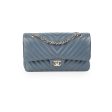 Chanel Chevron M L Lambskin Classic Flap Dark Grey Blue Online Sale